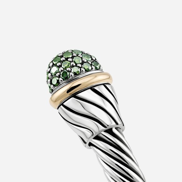 5mm Braided Silver & 18k Gold Cable Bracelet with Green Diamond and Middle Clasp - Picture 3 of 5